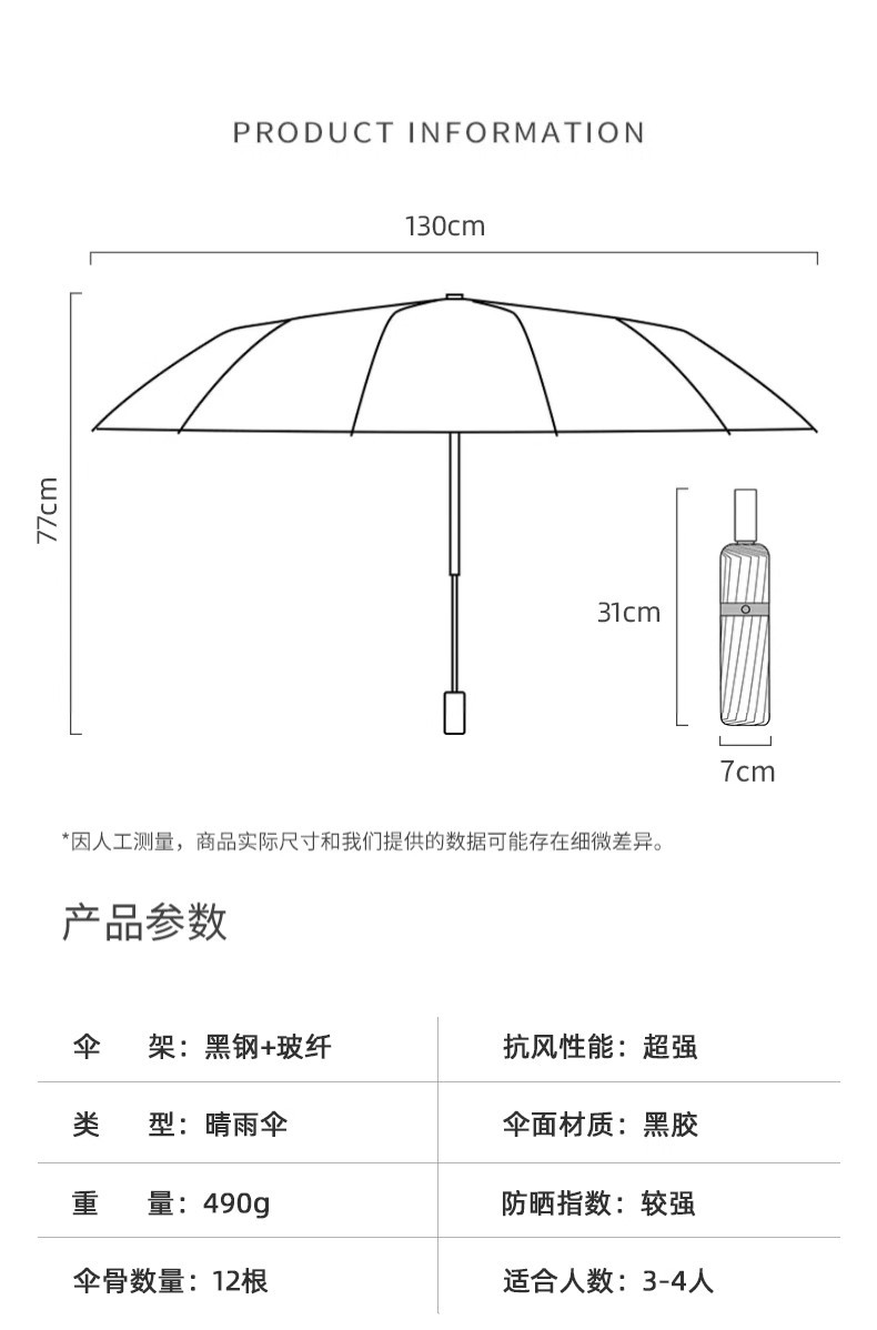 超大号男士双人三人晴雨伞加厚加固防风遮阳折叠两用手动伞详情14