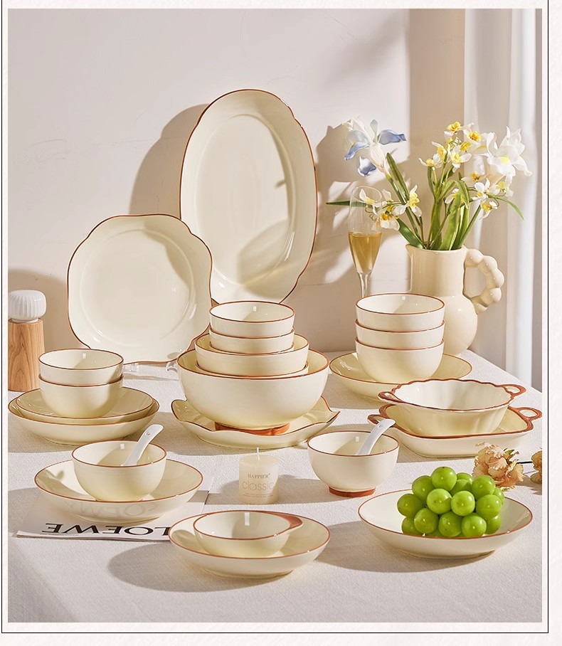 奶油风福运系列碗盘餐具家用高颜值米饭碗菜盘子果盘汤汤盘鱼盘详情16