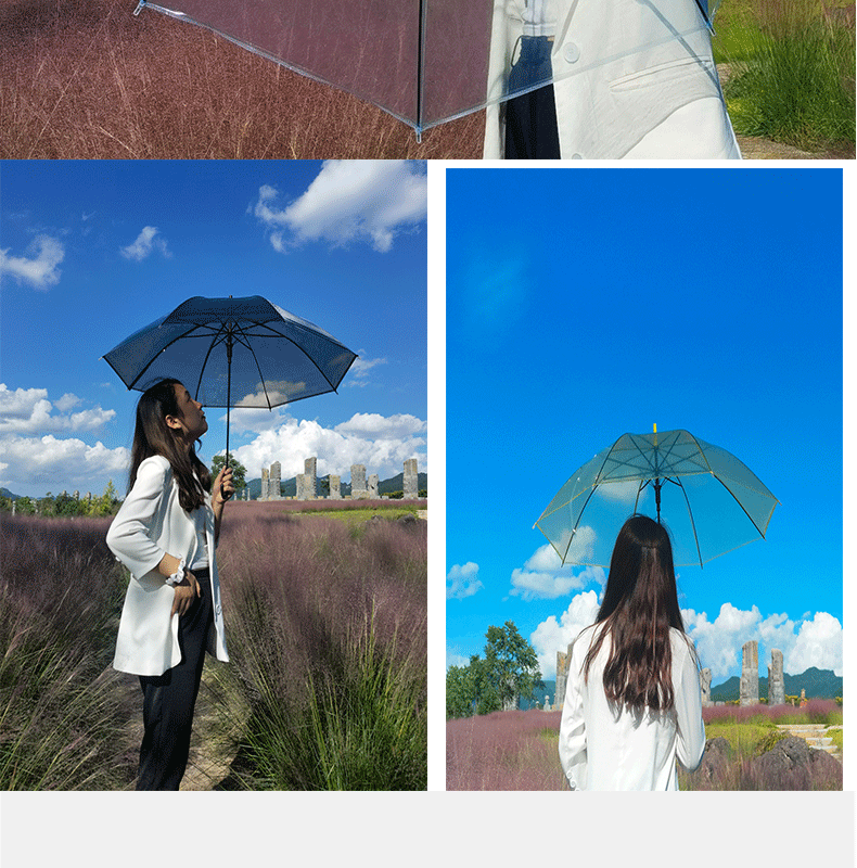 透明雨伞大量批发一次性塑料雨伞自动批发透明伞长柄高颜值晴雨伞详情5