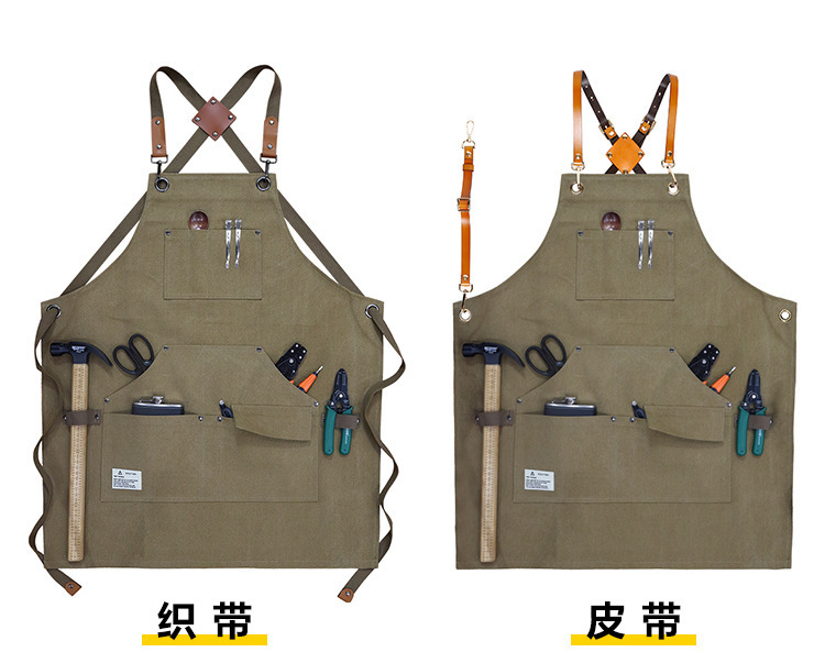 【持嘉】跨境加厚帆布多口袋工匠园艺工作服围裙烧烤汽修师机械师详情6