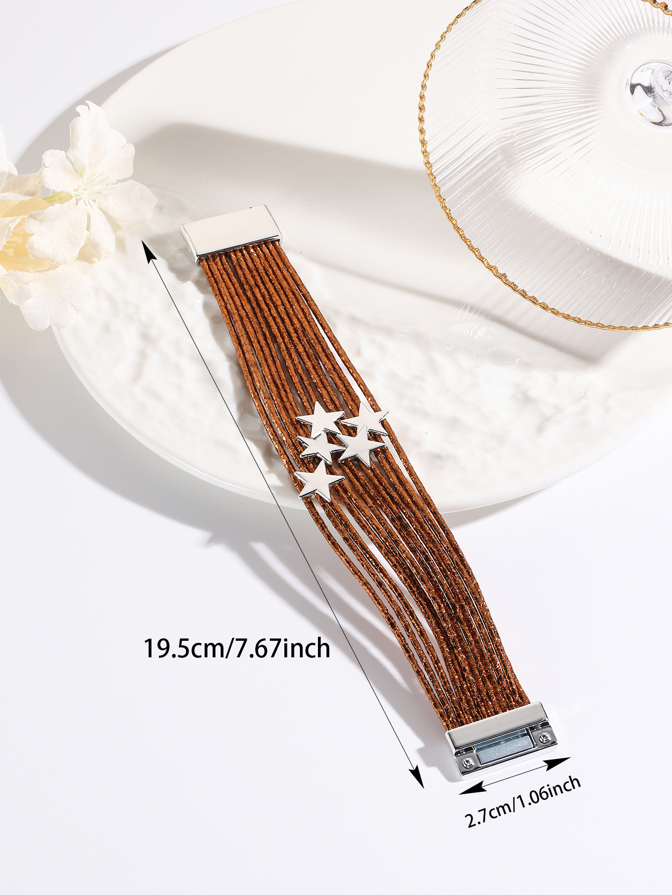 跨境欧美多层皮条手链设计女皮革手镯创意五角星配件磁吸手绳批发详情12