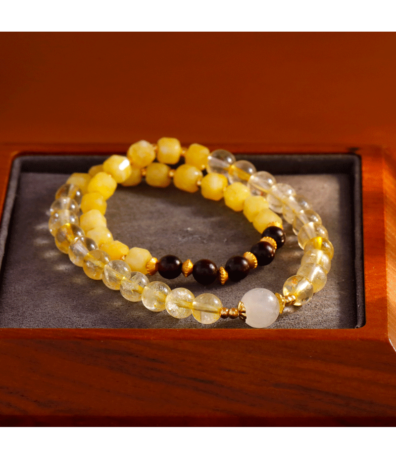 Hyacinth天然黄水晶小叶紫楦双圈手链招财手串轻奢高级感闺蜜生日礼物两条相叠详情6