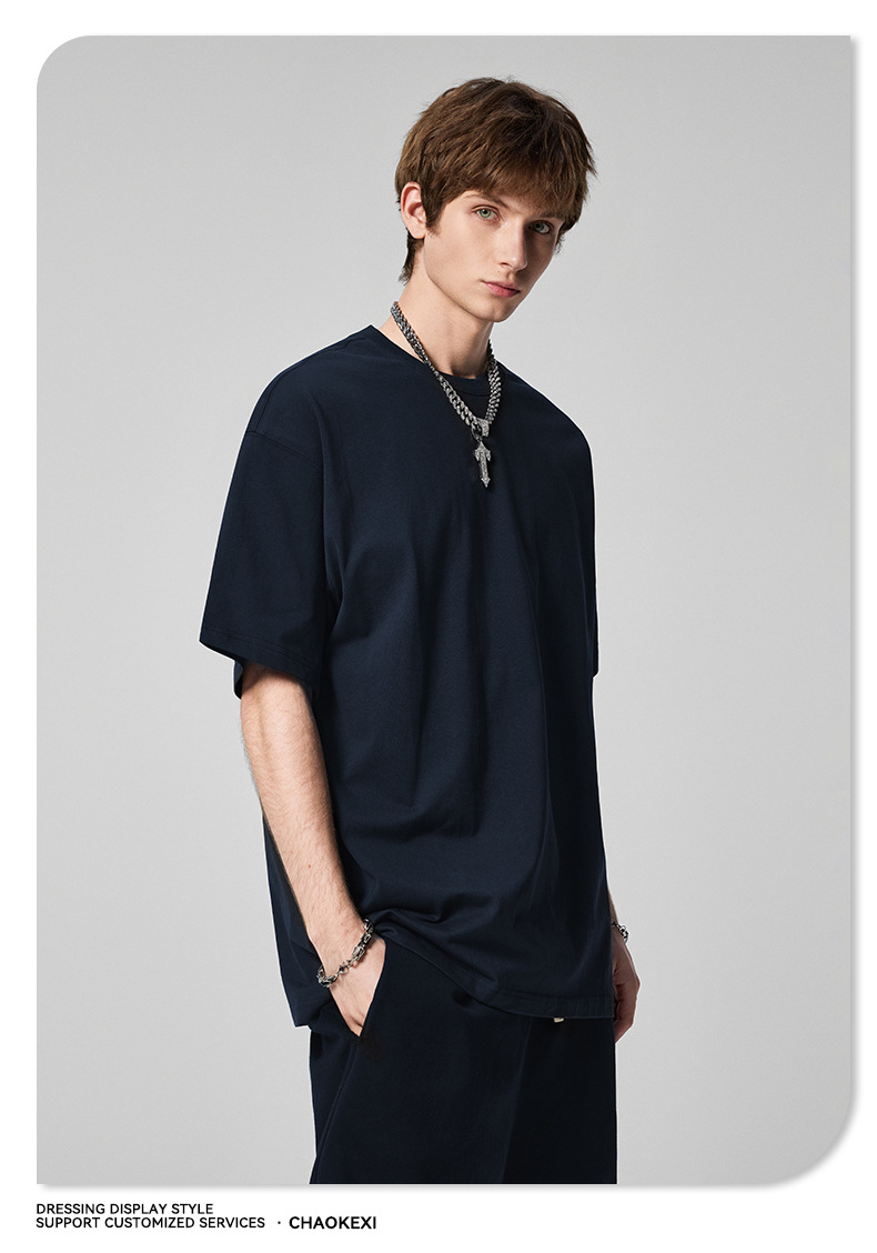 CKX2026夏季美式275g高品质潮牌纯棉t落肩纯色男潮青少年短袖T恤详情36