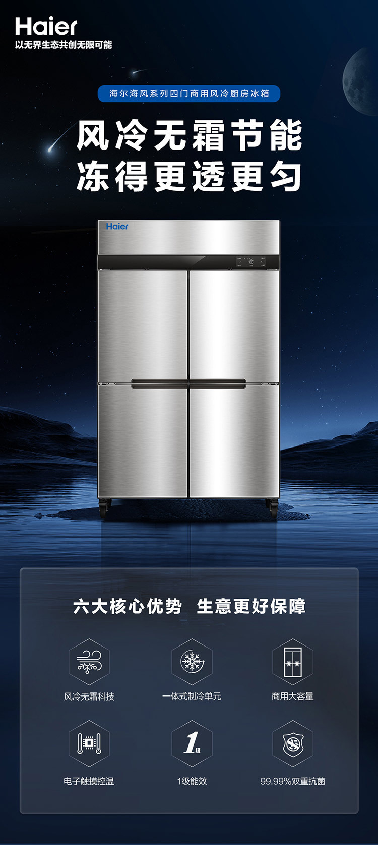 Haier海尔冷柜 商用四门冰箱不锈钢立式风冷餐厅食堂酒店保鲜冰柜详情1