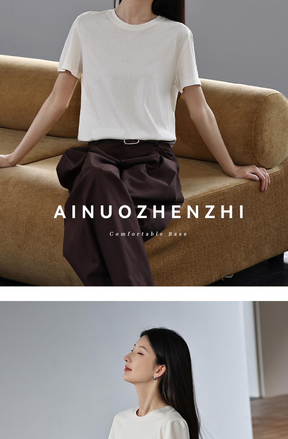 纯色棉亚麻圆领T恤女式春夏季薄款宽松上衣正肩显瘦套头休闲短袖详情46
