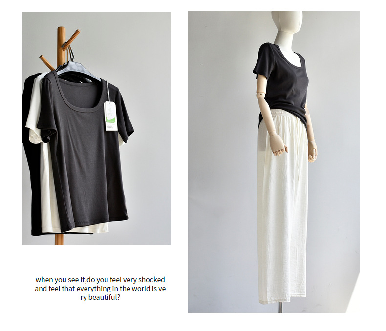 【u 领棉T恤】夏新款女装棉优可丝混纺精品质感大码U 领显瘦T恤女详情23