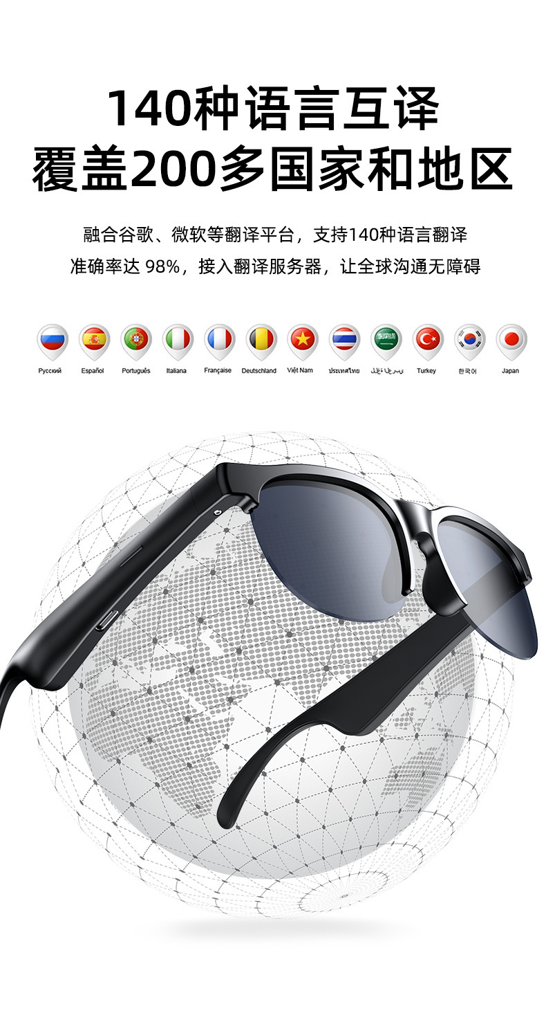 新款智能ai蓝牙翻译眼镜通话户外运动跨境新品实时传译AI智译详情6