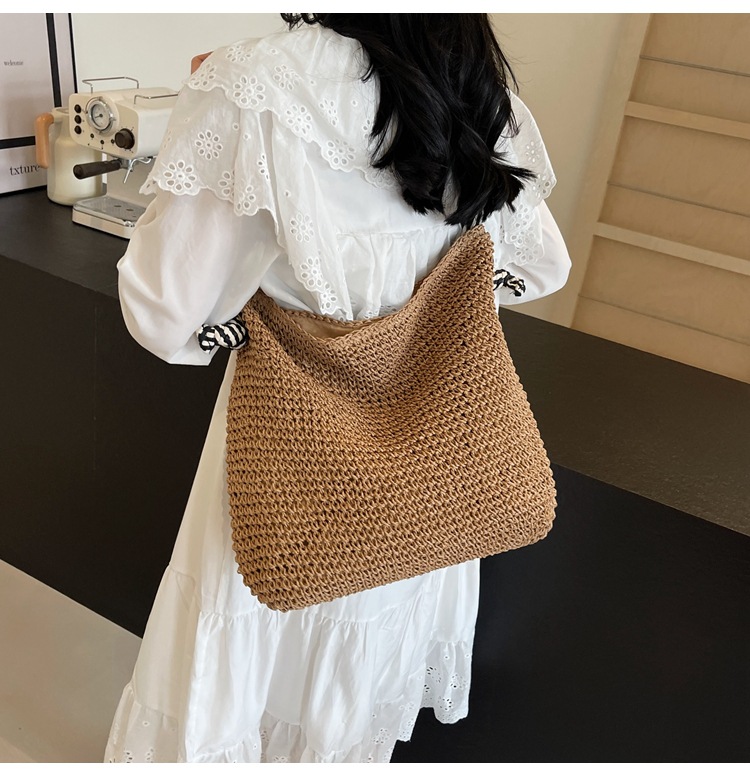 Summer high-capacity straw woven bag for women, 2024 new style seaside and beach vacation single-shoulder bag, commuter tote bucket bag pic 40