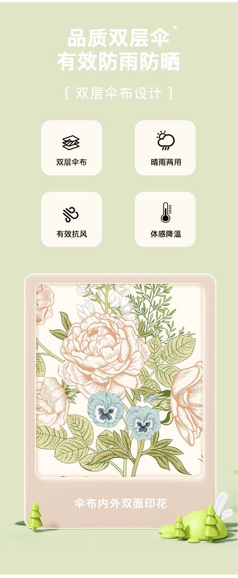 新款定制复古花型手动伞双面花色遮阳伞三折防晒太阳伞晴雨两用伞详情11