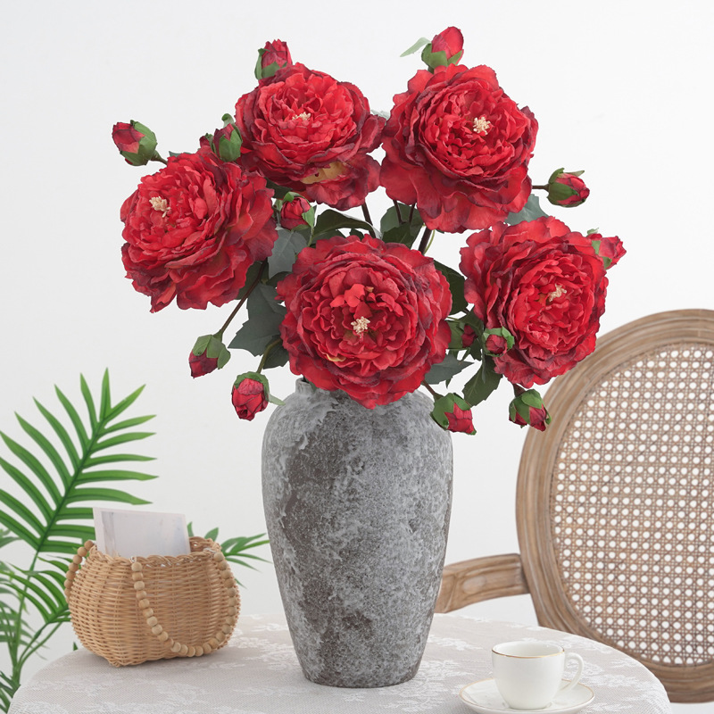 欧式复古仿真花焦边大牡丹假花芍药客厅餐桌花瓶插花绢花摄影道具详情15