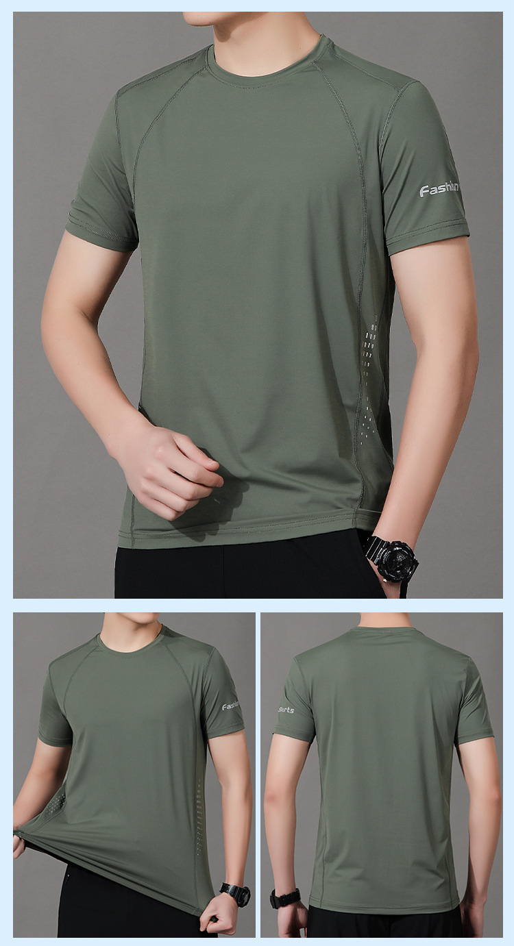 Ice silk short-sleeved T-shirt for men, a loose-fitting, quick-drying, thin, sporty, casual and breathable top for men in summer pic 17
