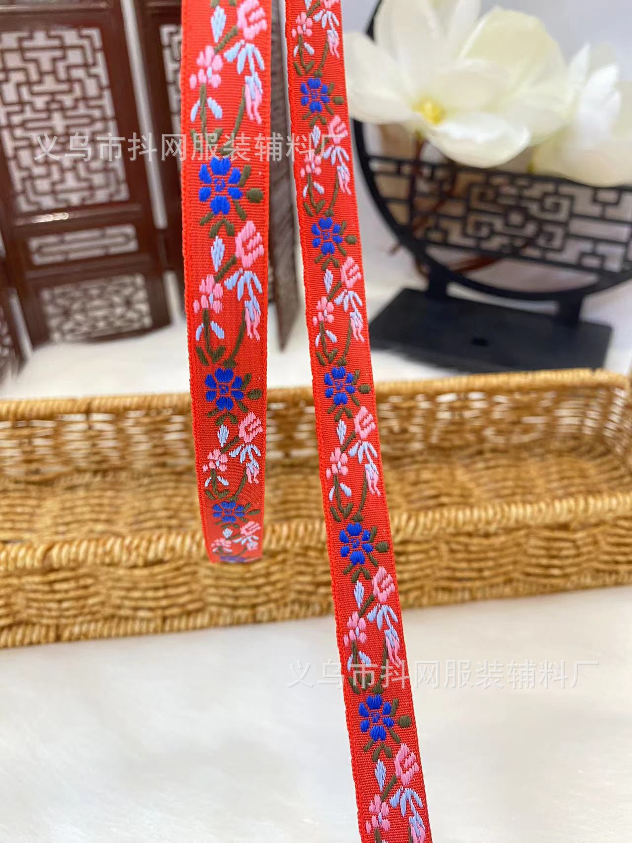 1.0-1.7厘米大红色中国风喜庆织带蝴蝶结少数民族服装辅料批发详情31