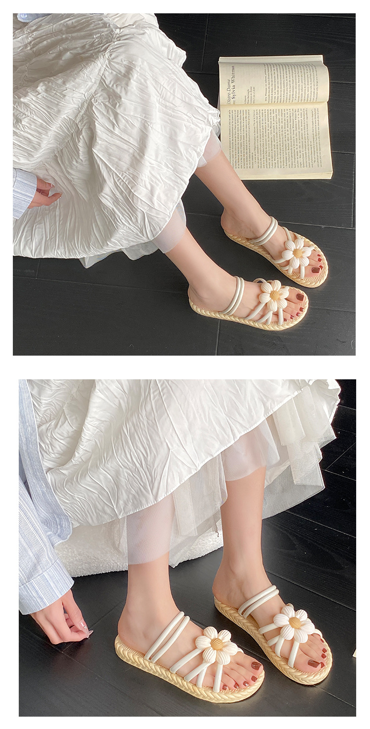 新款时尚花朵女鞋夏季草编拖鞋民族风罗马鞋沙滩一字拖两穿鞋凉鞋详情10