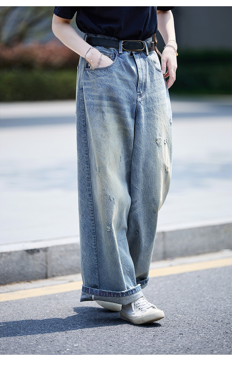 【 Random Thoughts 】 Summer Storm Ripped Heavy Washed jeans straight-leg pants for all four seasons pic 4