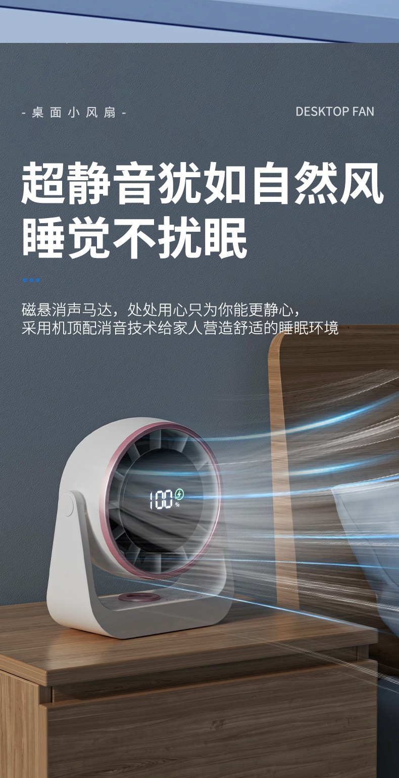 跨境新款高速循环扇家用百档充电静音桌面涡轮小风扇壁挂台式小电详情9