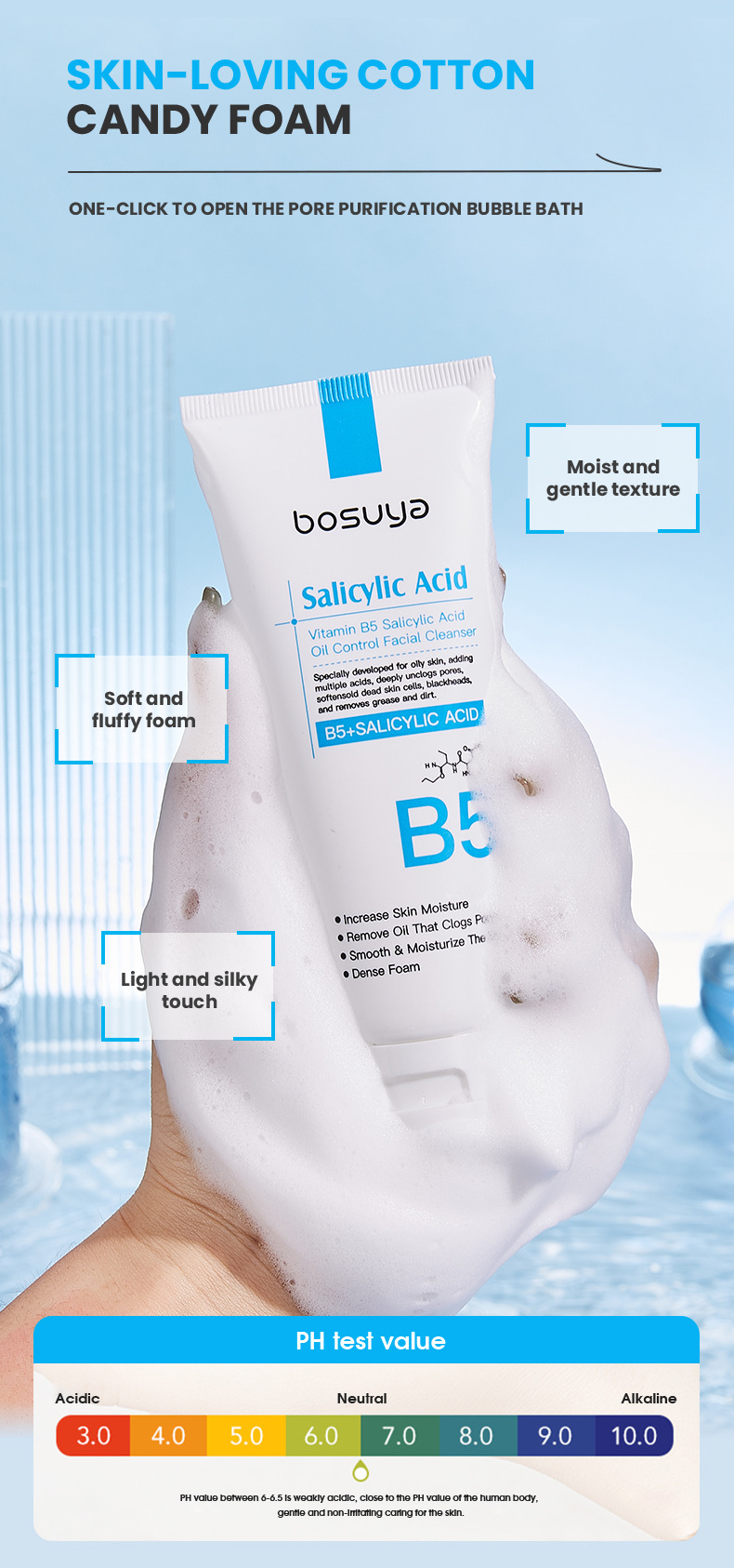 【 Cross-border Exclusive Supply 】 Wholesale of bosuya Vitamin B5 Salicylic Acid Oil-Control Facial Cleanser and Deep Cleansing Lotion pic 11