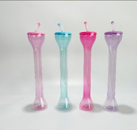 Cross-border manufacturer wholesale dumbbell straw cups 600ml, creative beach party bar colorful beverage bottles, food grade pic 7