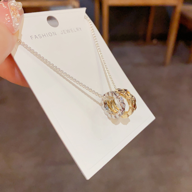 欧美个性时尚金银撞色双环项链气质简约轻奢设计感锁骨链颈链批发详情10