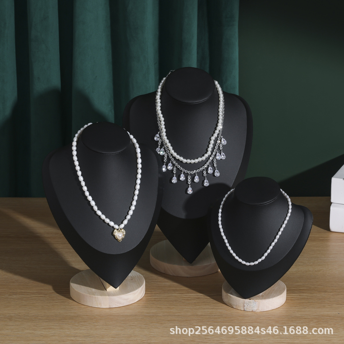 Wooden velvet necklace display stand, neck mold pendant stand, jewelry stand, human neck jewelry window storage, model stand pic 8