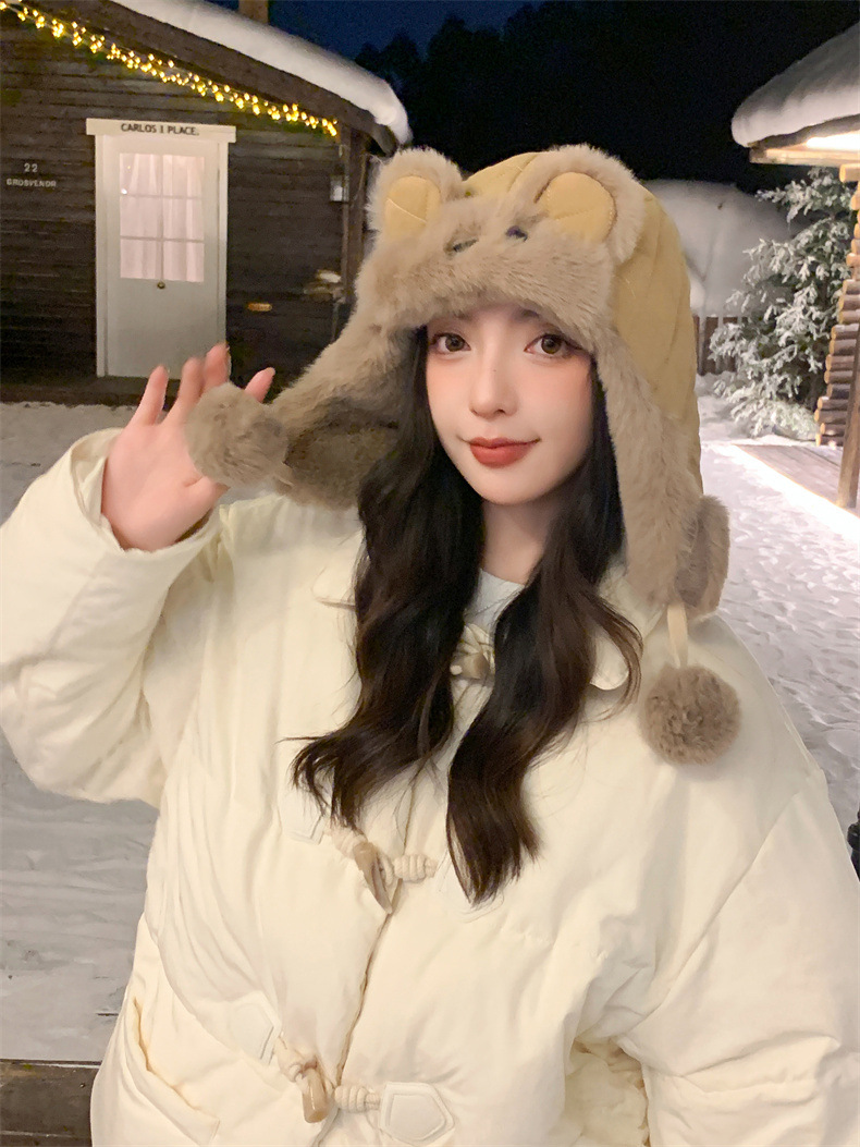 兔耳朵保暖雷锋帽子女士秋冬季加绒厚套头护耳棉帽韩版滑雪骑行帽详情15
