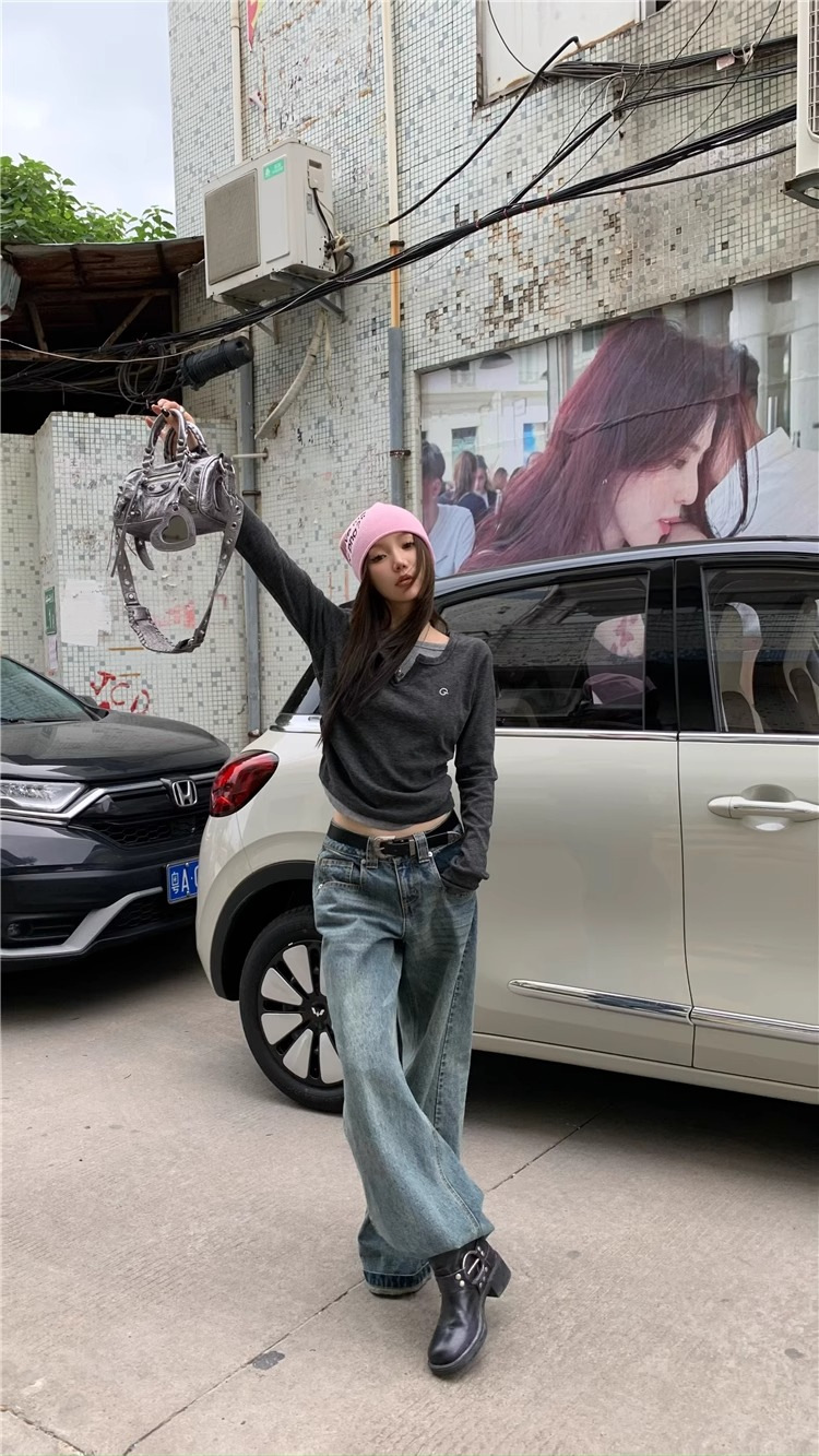 女士T恤假两件长袖T恤秋冬内搭修身显瘦打底上衣美式复古打底衫详情23