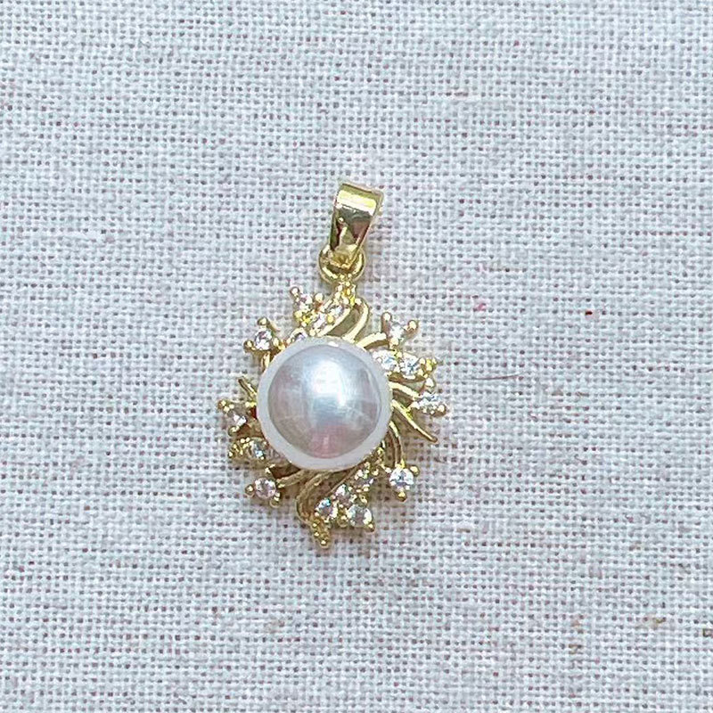 Copper gold-plated pearl pendant earrings, diy jewelry accessories, niche design, high-end and simple diamond-encrusted pearl earrings pic 2