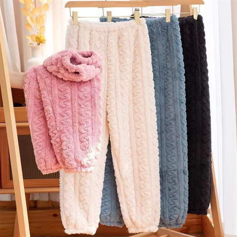 秋冬珊瑚绒暖暖套装印花睡衣家居服舒棉绒提花情侣套装批发长袖详情3
