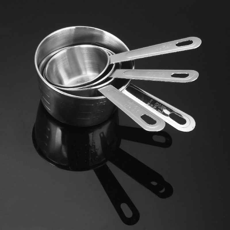 A set of 4 stainless steel measuring cups with scales, dessert coffee milk powder measuring spoons, baking utensils, 60ml-235ml pic 24