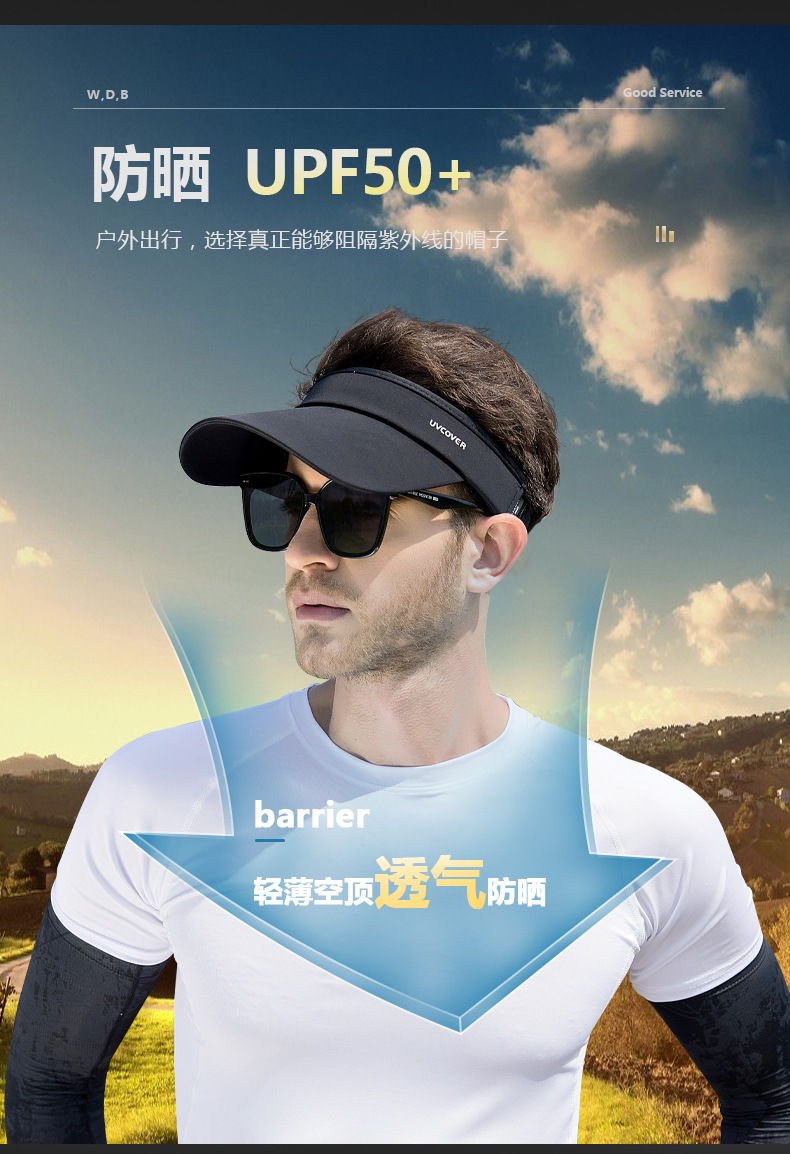 UPF50+防晒遮阳帽运动帽男女潮透气空顶帽跑步帽百搭大檐鸭舌帽子详情10