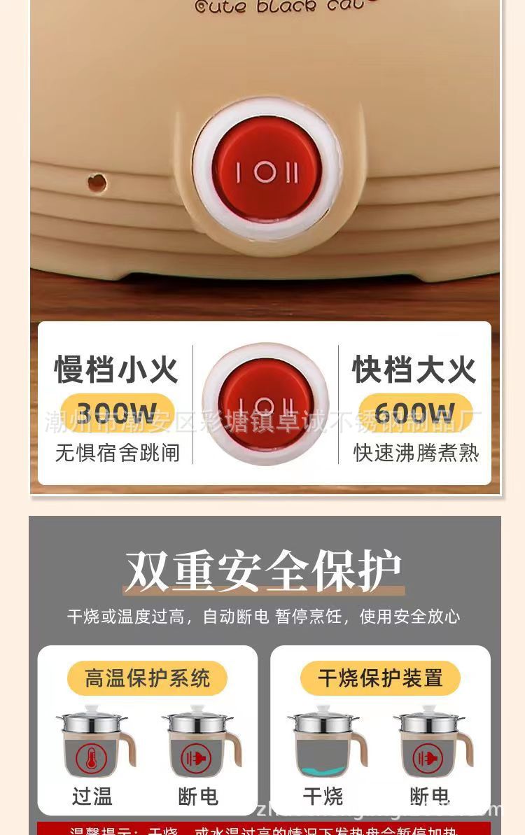 跨境礼品外卖火锅双层多功能电煮锅电热锅蒸煮不粘锅一体锅宿舍锅详情5