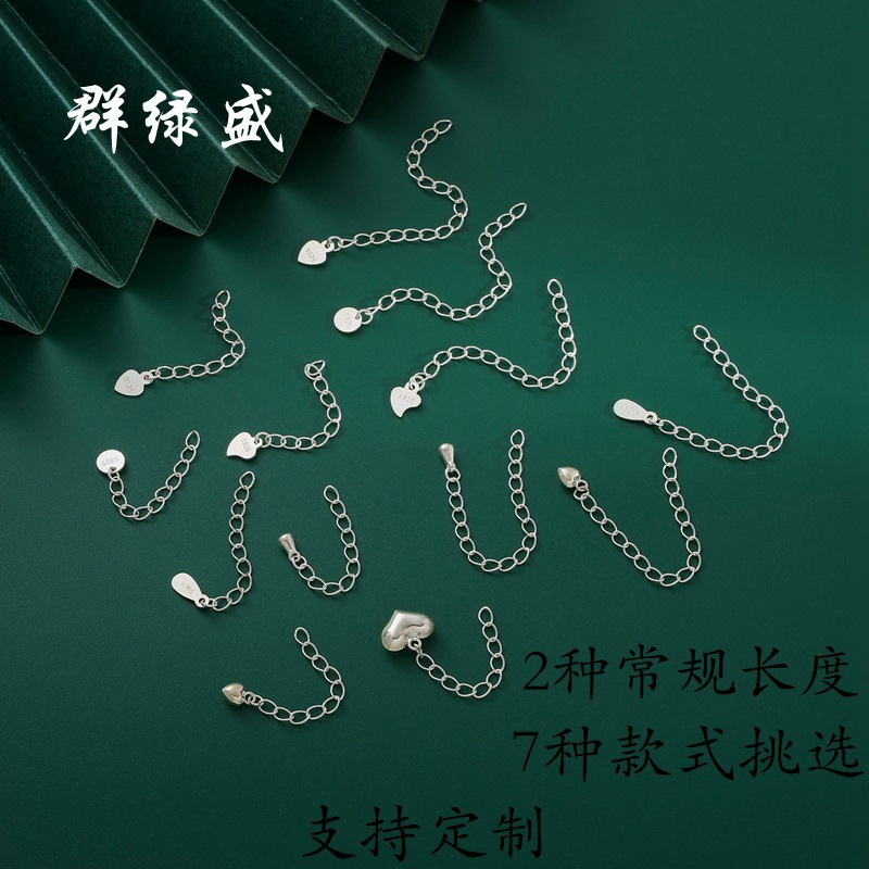 QLSS925 sterling silver extended chain heart-shaped drip tail tag adjustable handmade diy jewelry accessory manufacturer supply pic 4