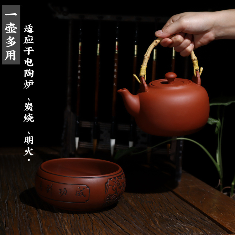 Special offer: Large-capacity purple clay kettle, Gongfu tea set, charcoal stove kettle, household and outdoor handle kettle, suitable for boiling teapots pic 3