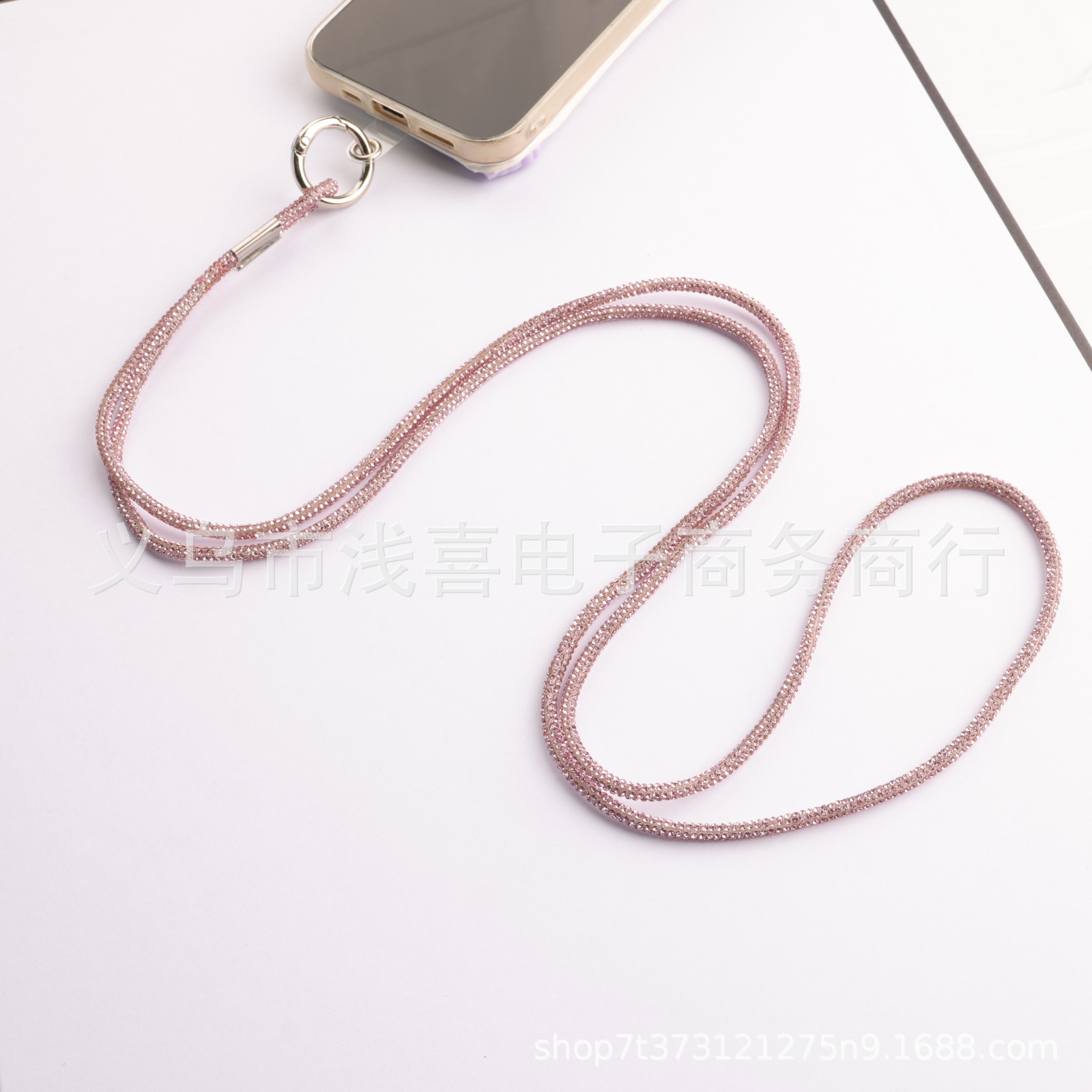 欧美新款手机挂链高级感奢华镶水钻链满闪钻证件吊牌绳手机挂链绳详情11
