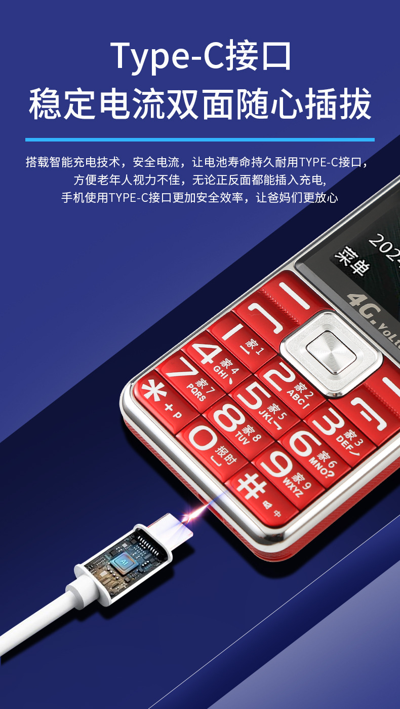 新款全网通5G老人手机移动联通电信大声大屏大字体Typec老年手机详情16