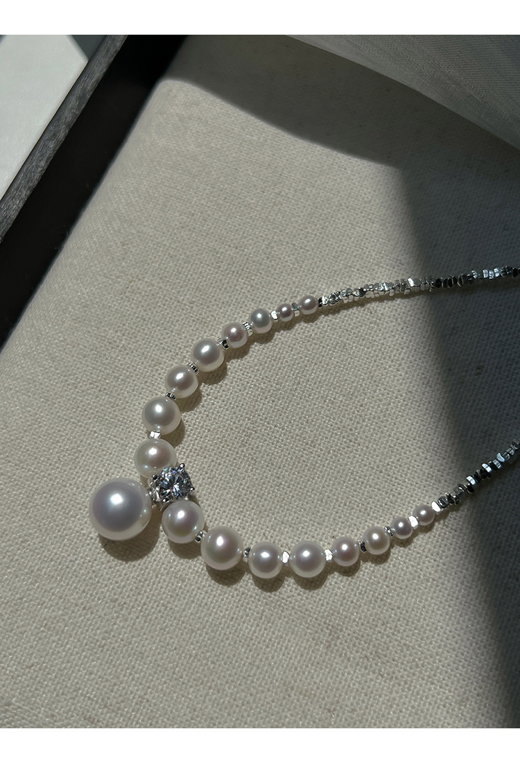 新中式碎银子王妃施家强光珍珠S925纯银渐变项链设计高级感锁骨链详情35