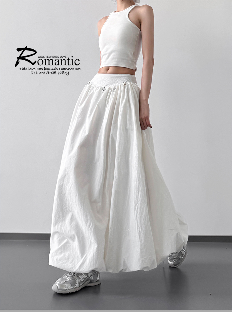 Summer 2025 design style Japanese-style puffy flower bud skirt for women, high-waisted, slimming, versatile and hip-covering wide long skirt pic 11