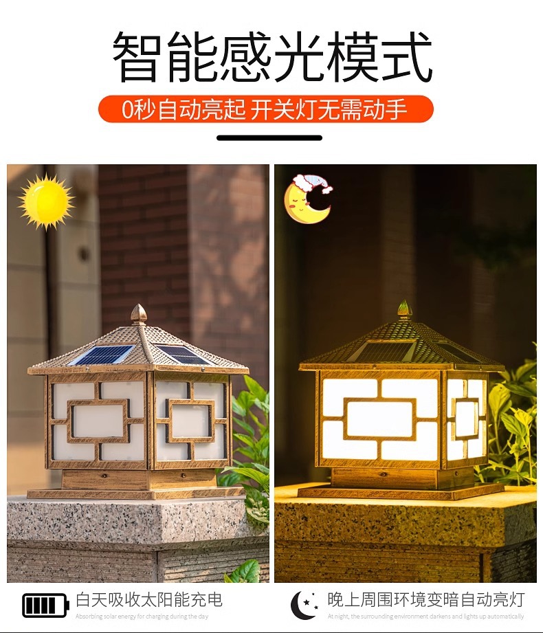 太阳能柱头灯户外防水庭院灯墙头灯超亮室外围墙灯别墅大门柱子灯详情9