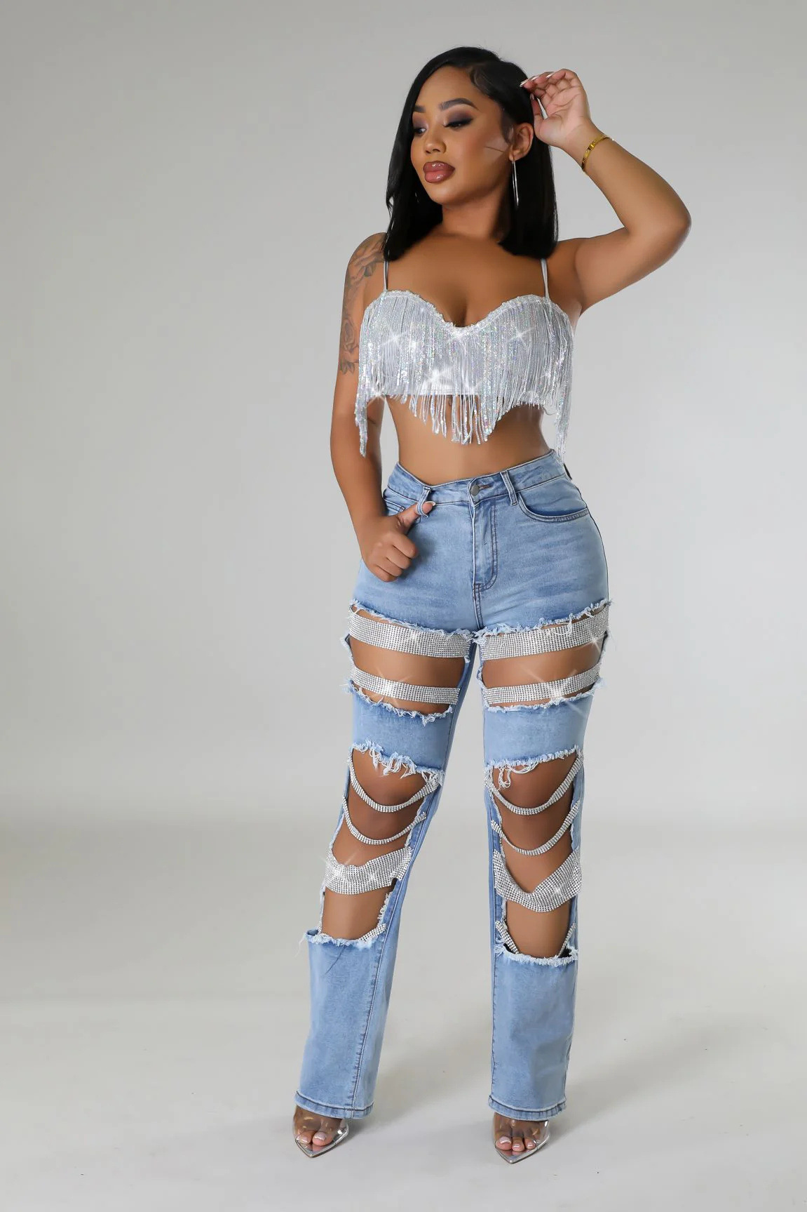 INS amazon aliexpress europa y Estados Unidos crossover 2026 big broach jeans mujer cadena de cuentas cadena colgante accesorios pantalones de corte recto pic 19