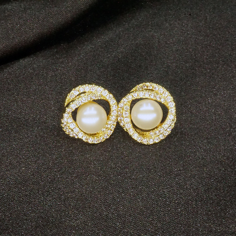 天然淡水5A珍珠耳钉微镶锆石镂空925银耳饰24年新款高级感女轻奢详情9