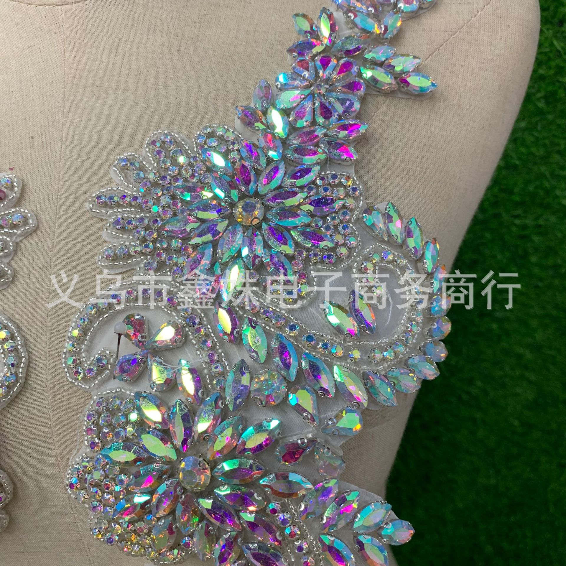 diy golden AB wedding dress, crystal glass decals and diamond patterns pic 5