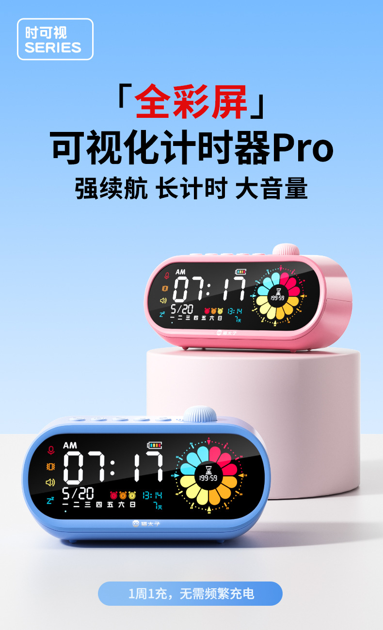 猫太子儿童电子数字计时器小学生自律神器可视化时间管理器闹钟详情2