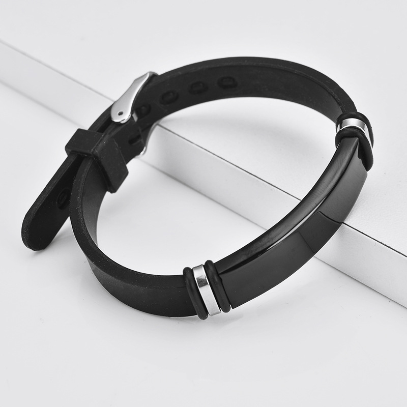 Cross-border best-selling fashionable student titanium steel bracelets, couple engraved birthday gifts, silicone stainless steel bracelets wholesale pic 6