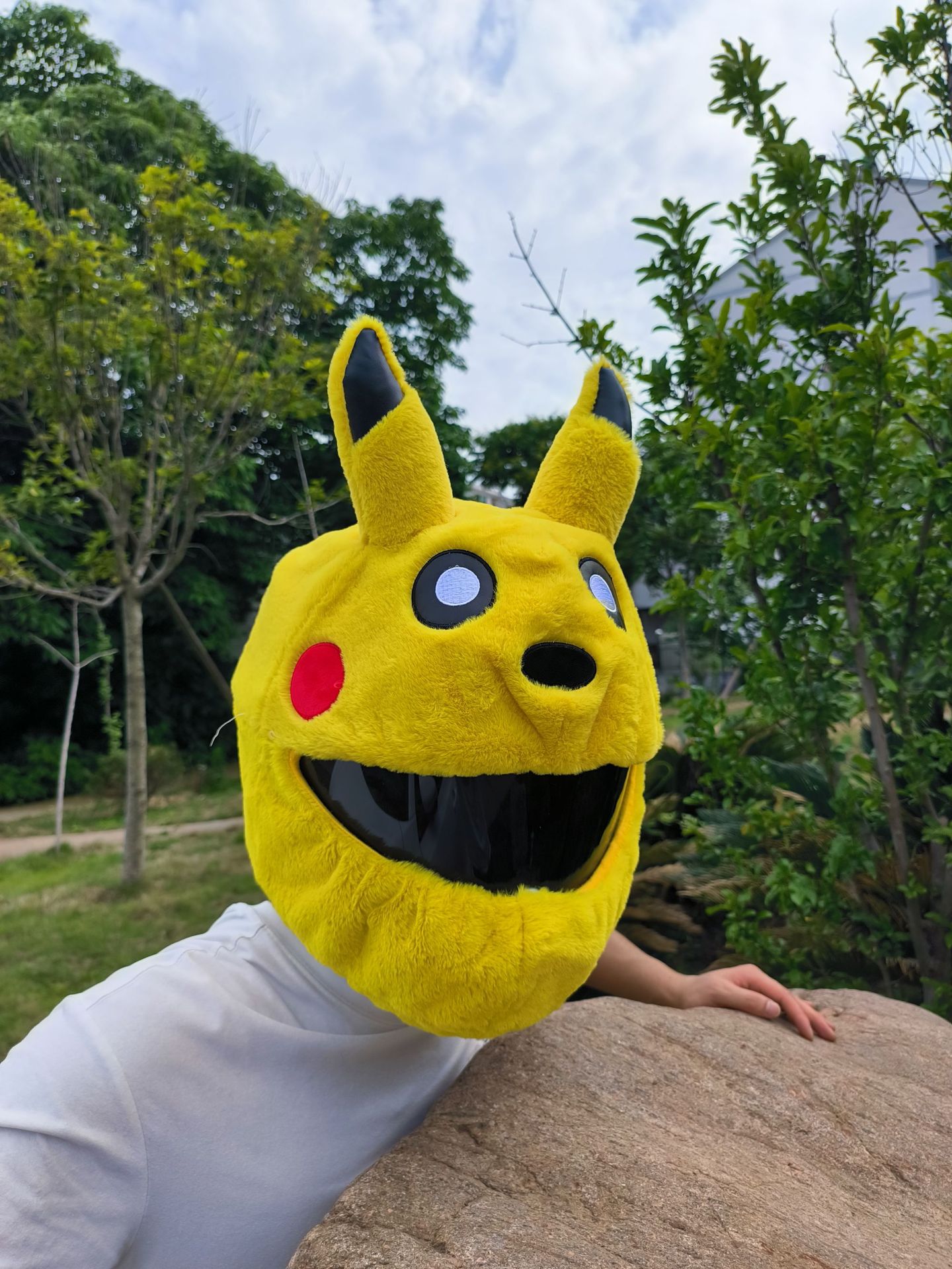 Cartoon outdoor cycling mask, Pikachu plush, personalized and fashionable helmet cover, motorcycle safety helmet protective cover for protection pic 18