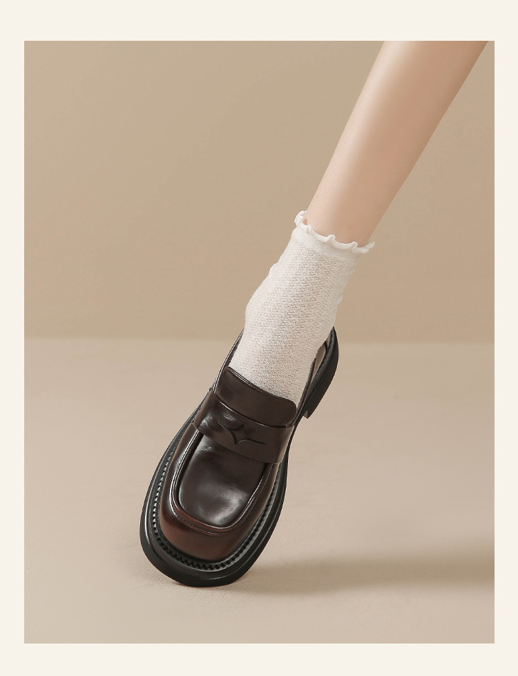 真皮~棕色小皮鞋女复古休闲一脚蹬单鞋学院jk乐福鞋大码女鞋详情19