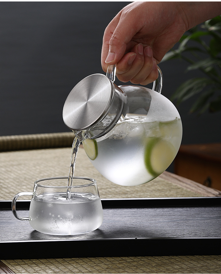 Japanese-style simple glass teapot with a filter screen, a household one-person drinking cold water kettle, and the water cup can be heated pic 18