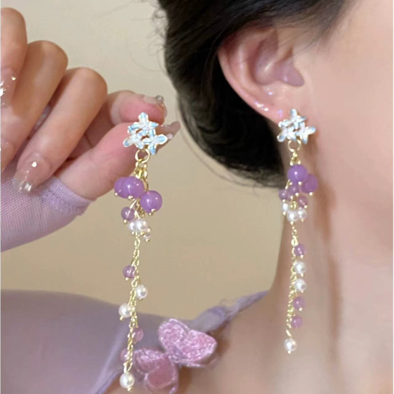 High-end bow, niche and light luxury tassel earrings, feminine charm, 2025 Spring/Summer collection, best-selling alloy earrings pic 13