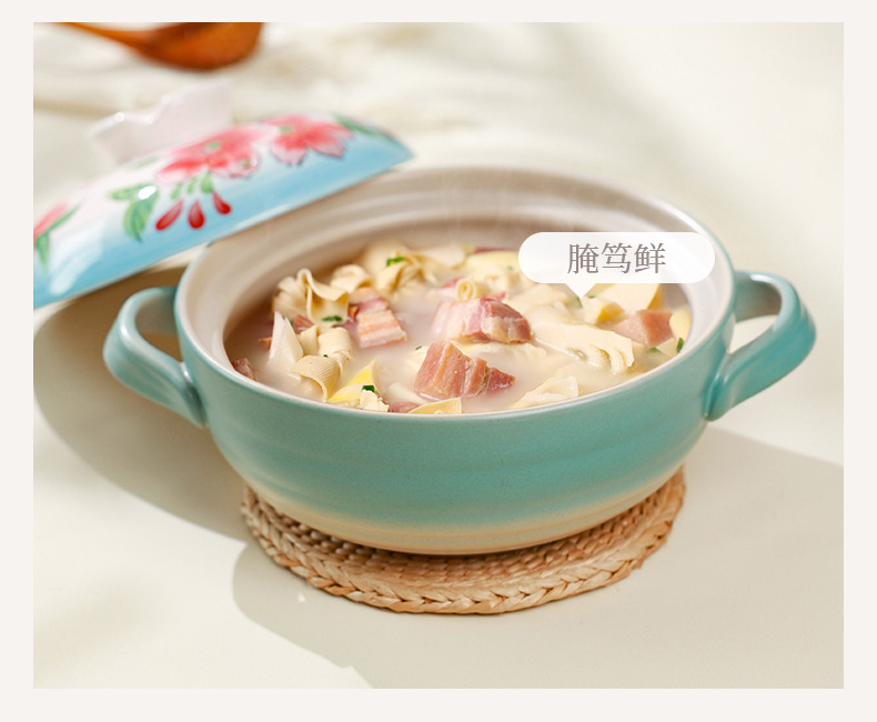Tao Bao Wang hand-painted pile color clay pot, high-temperature resistant ceramic soup pot, household soup stewing ceramic pot with underglaze color relief pic 18