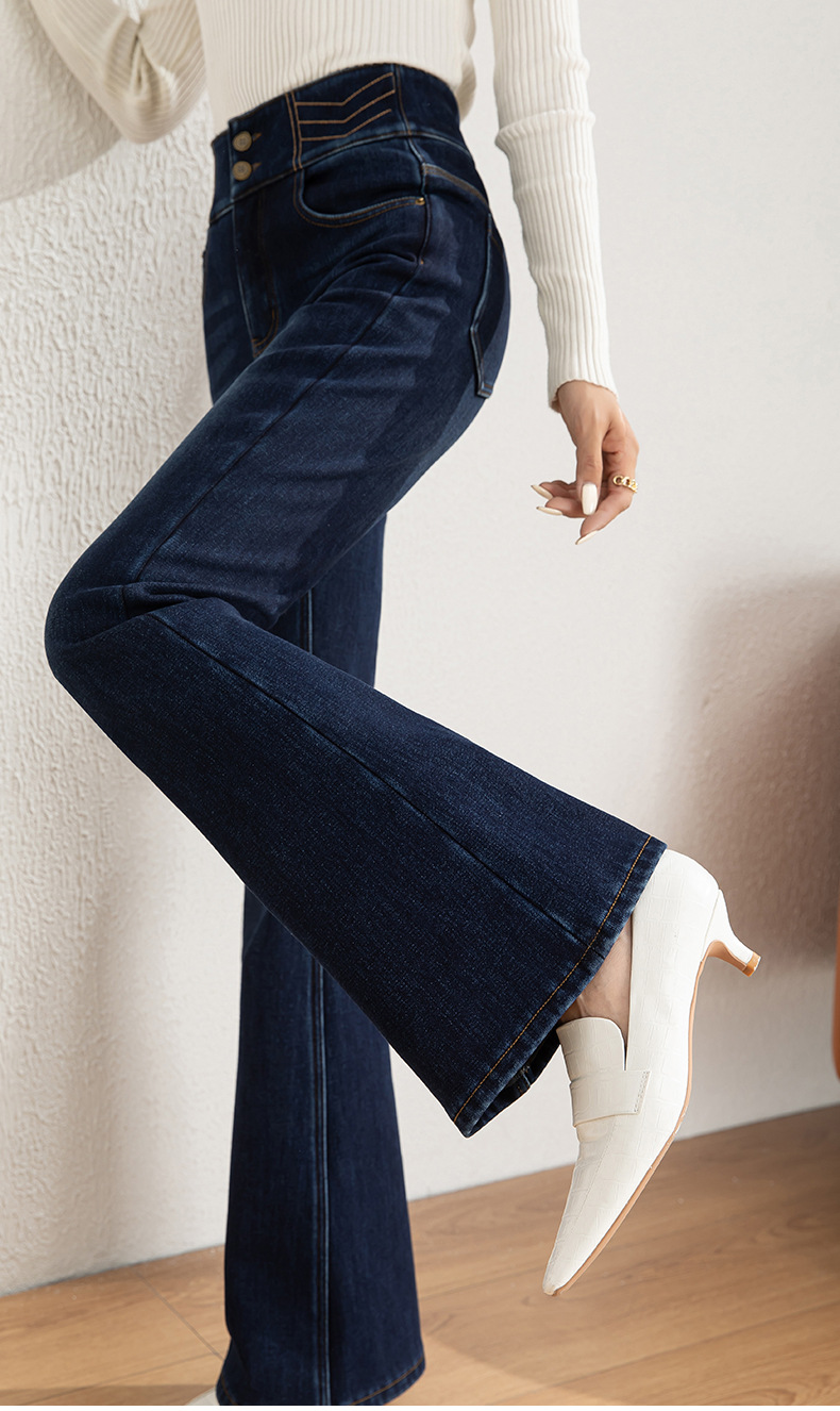 If you are looking for high-waisted embroidered flared pants in winter, thickened and fleece slightly flared jeans for women, long style 8051 for a full buttock pic 14
