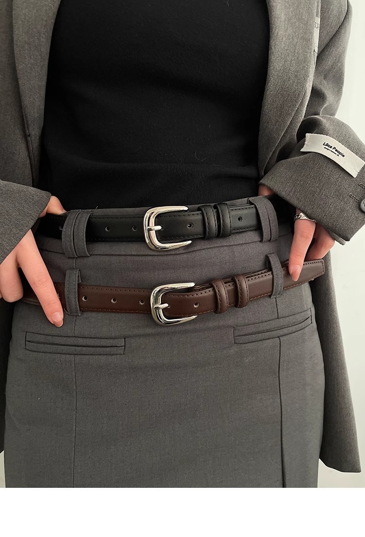 简约百搭皮带裤子女士新款腰带黑色韩国学生韩系裤带细款免打孔详情7