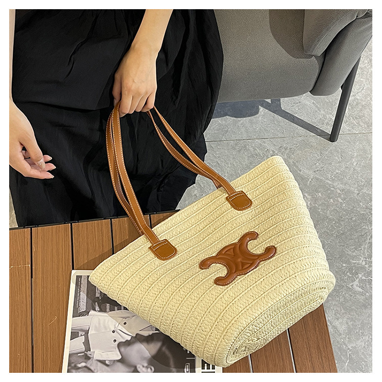 单肩草编包女士手提包大容量夏日旅游沙滩包手工编织菜篮子腋下包详情42